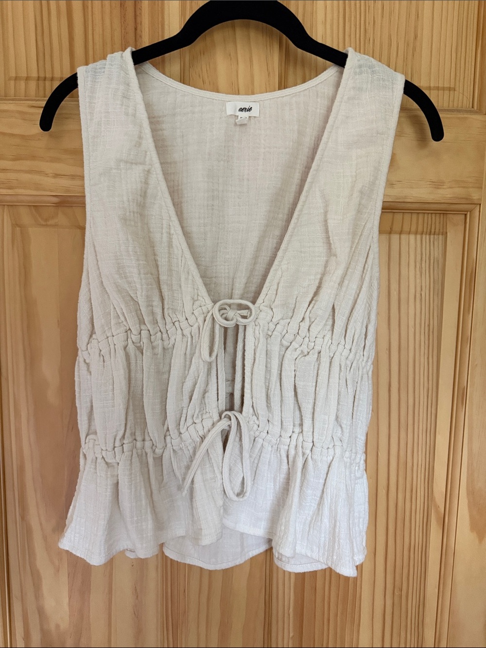 aerie Cream Tie-Front Textured Sleeveless Camisole